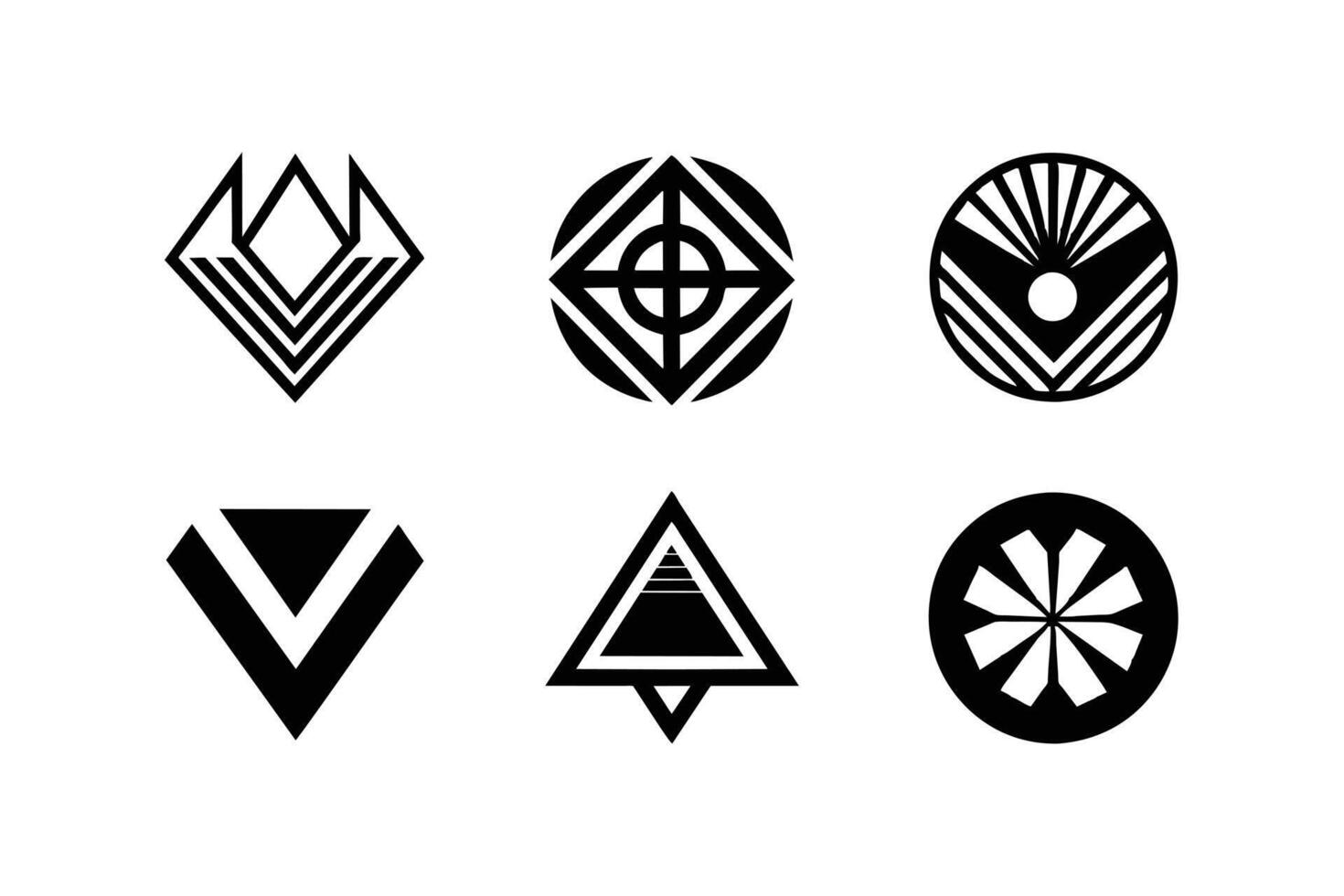 Set of nine minimalist black and white geometric logos vector