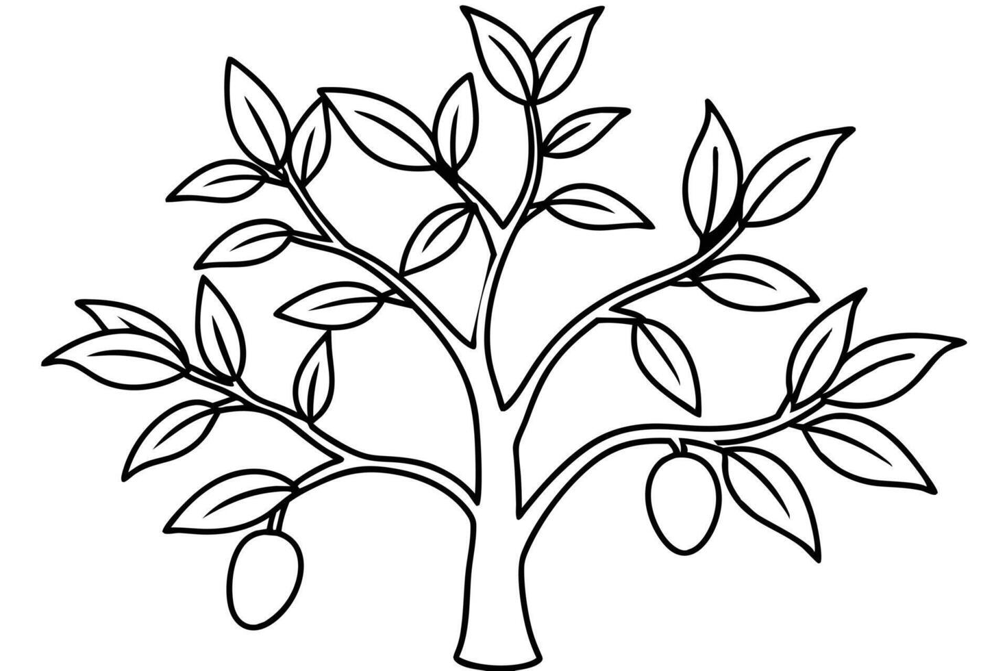Simple Black and White Line Drawing of a Fruit Tree vector