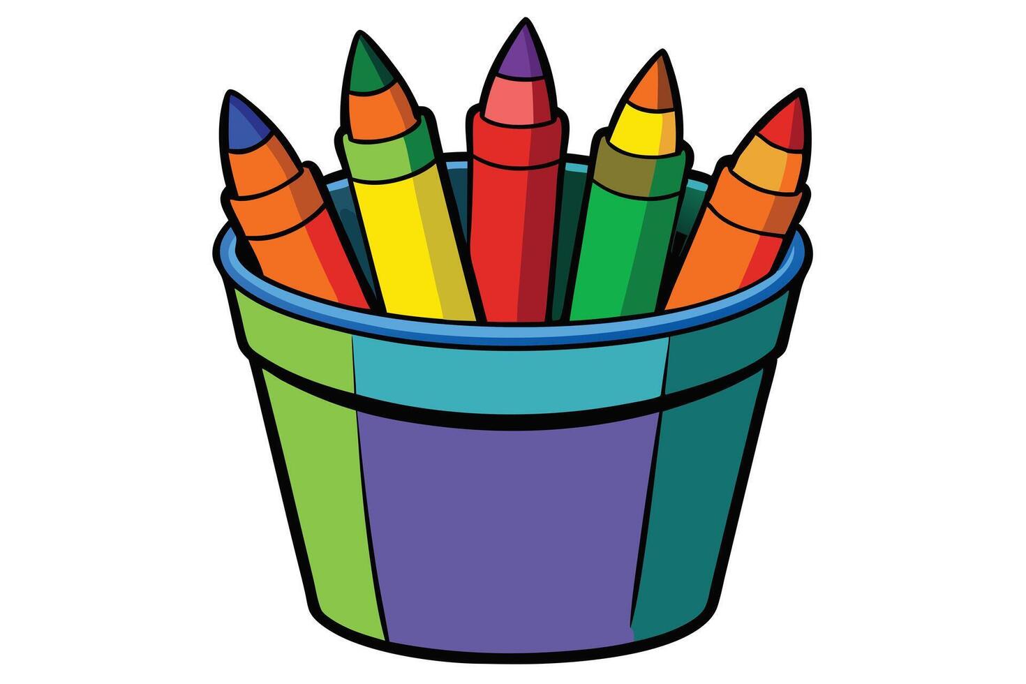 Crayons in a Fun Classroom Bucket vector
