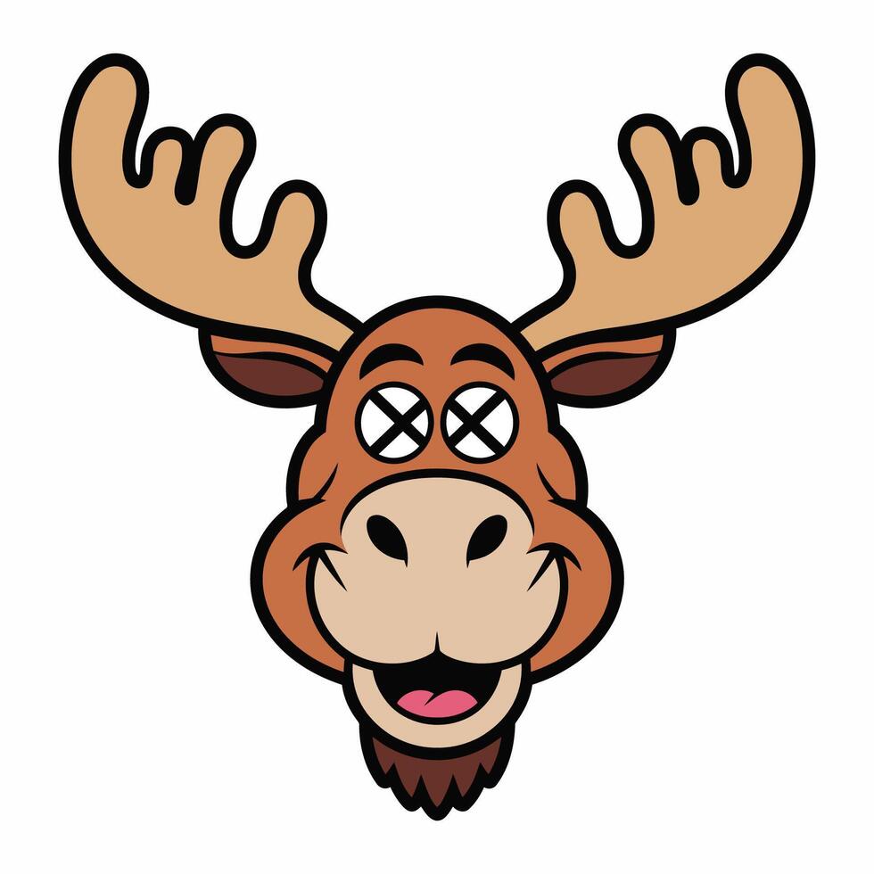 Cartoon Moose Head Funny Animal Character with X Eyes vector