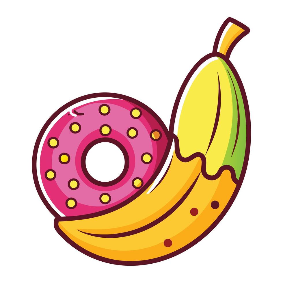 Whimsical Food Friends Banana and Donut Colorful Drawing vector