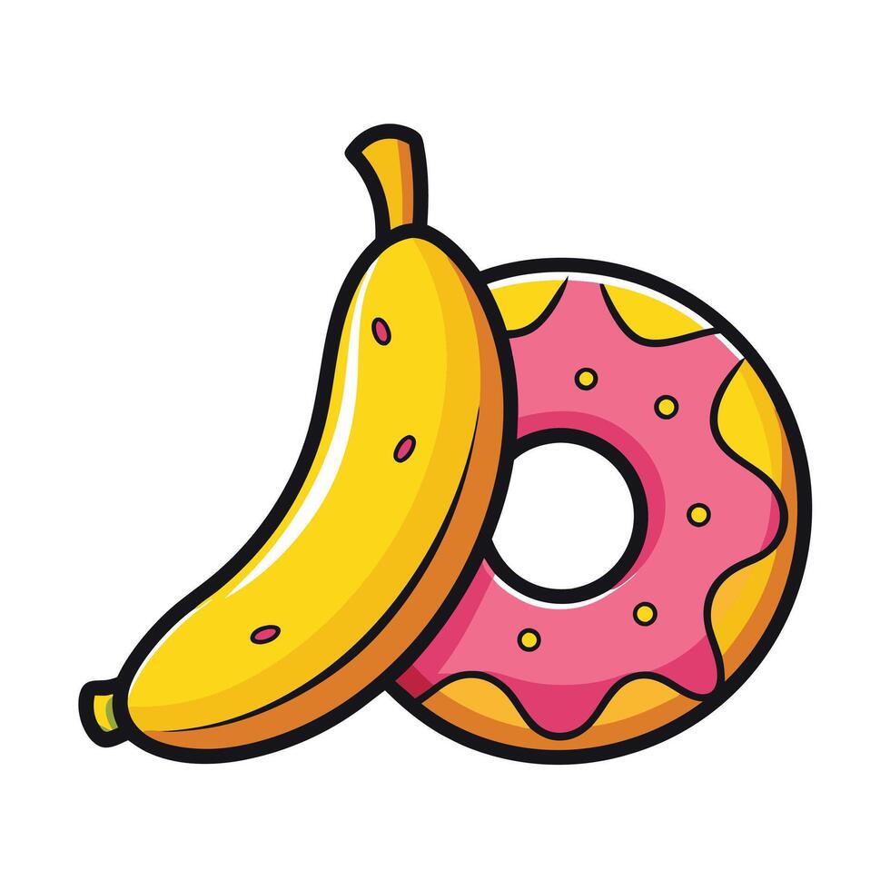 Funny Donut and Banana Character Food Concept Art vector