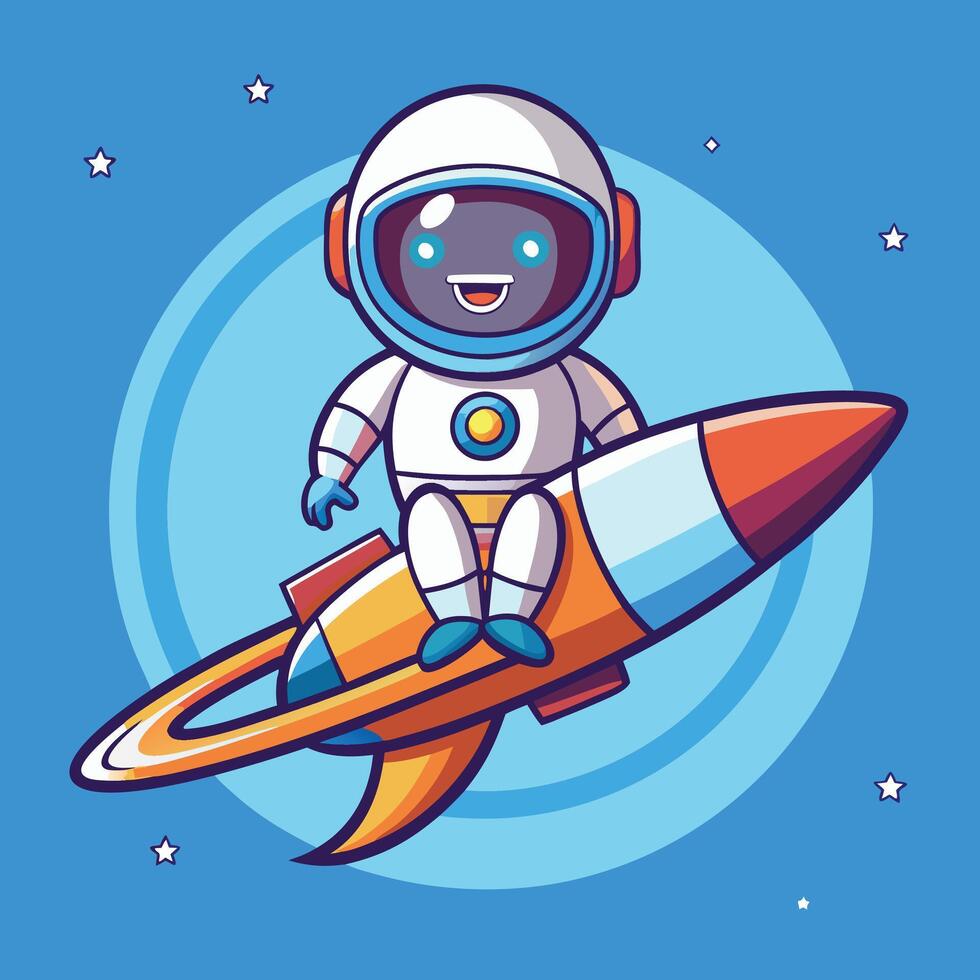 Cartoon astronaut riding a rocket in space with stars background vector