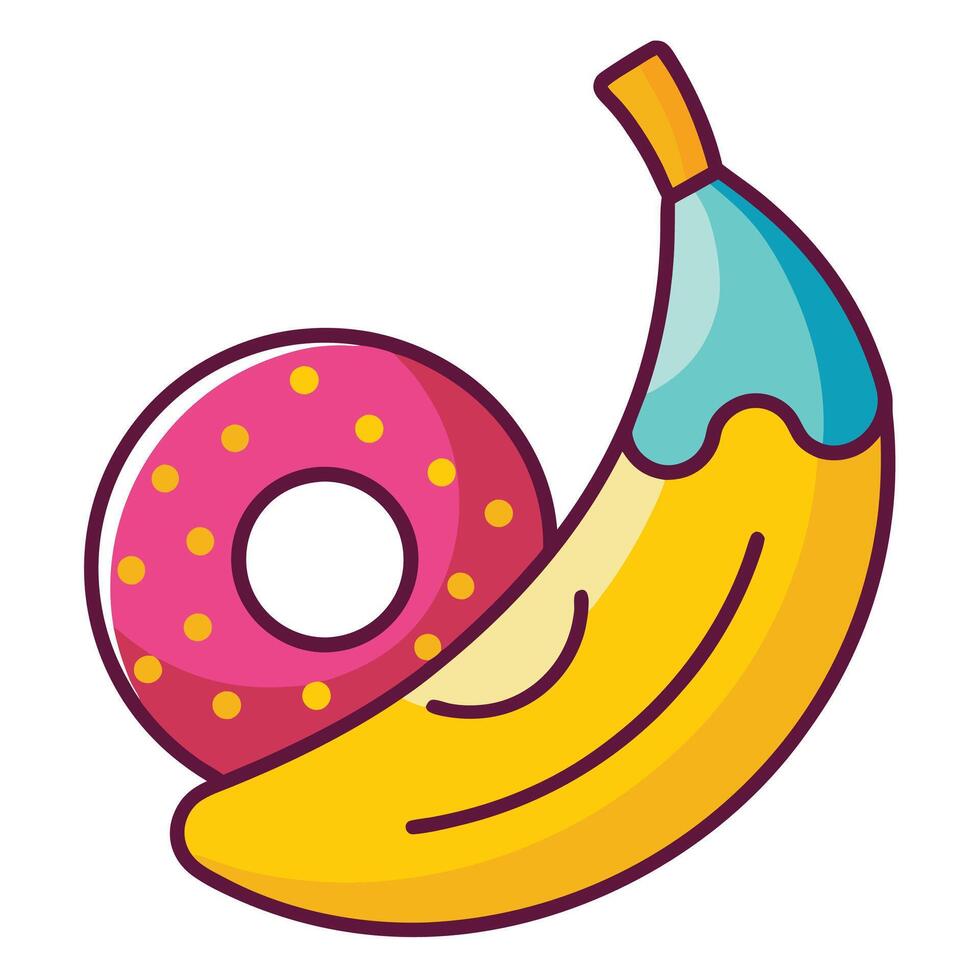 Fun Dessert Character Art with Banana and Donut Elements vector