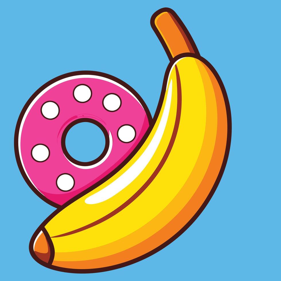 Hand-Drawn Banana with Donut Dessert Funny Artwork vector