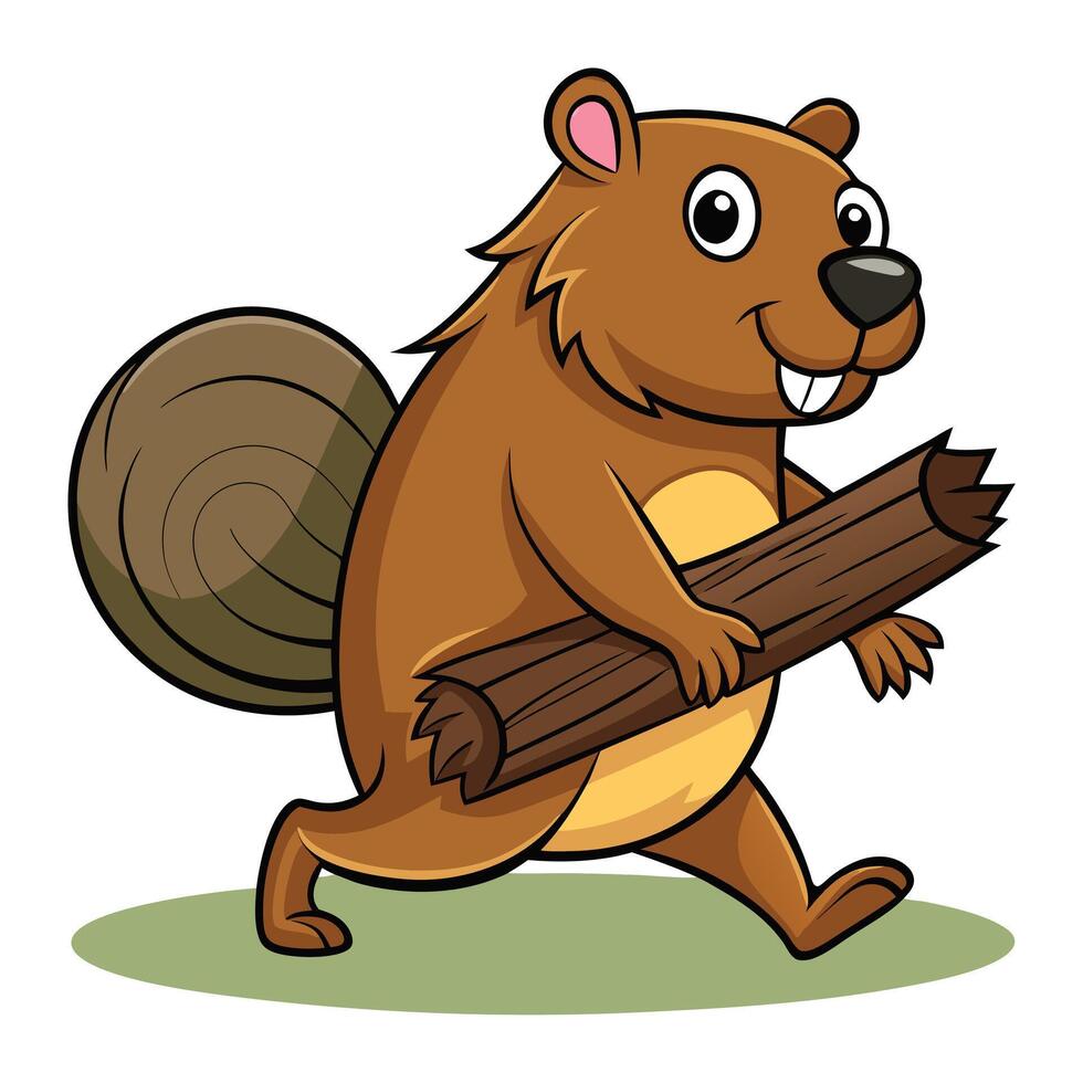 Playful forest beaver animal with timber vector