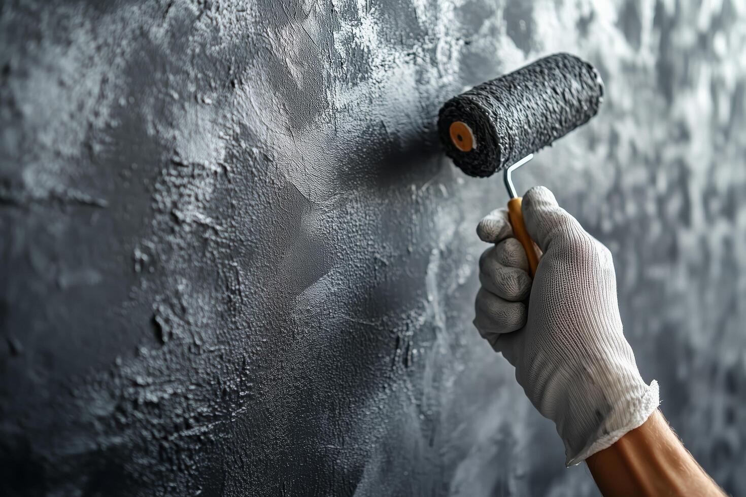 Person Painting a Wall With a Roller Brush in a Home Renovation Project photo