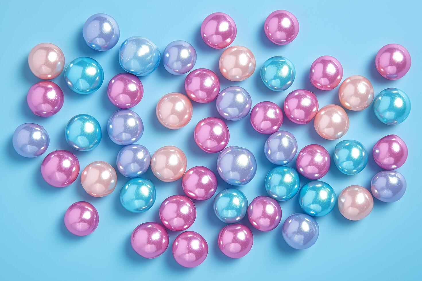 Colorful Decorative Pearls Arranged on a Blue Background for Creative Projects or Crafts photo