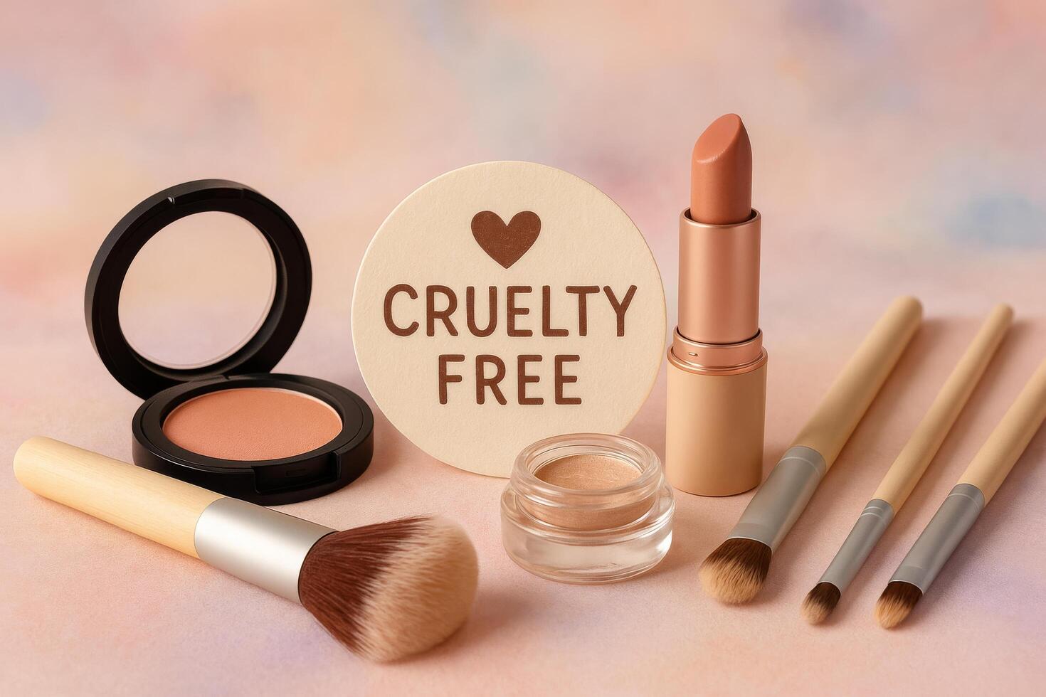 Makeup Products Arranged on a Soft Background Showcasing Cruelty-Free Beauty Options photo