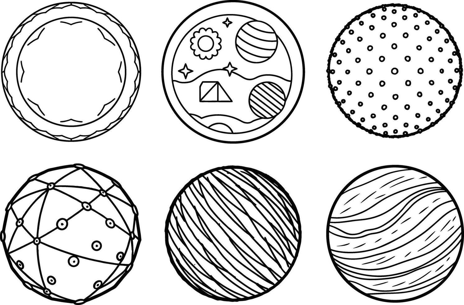 Isolated Abstract Circular Doodle Textures Set vector