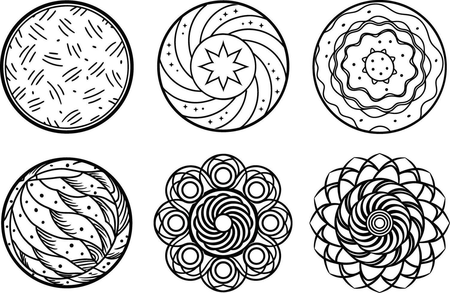 Textured Round Doodle Elements in Abstract Style vector