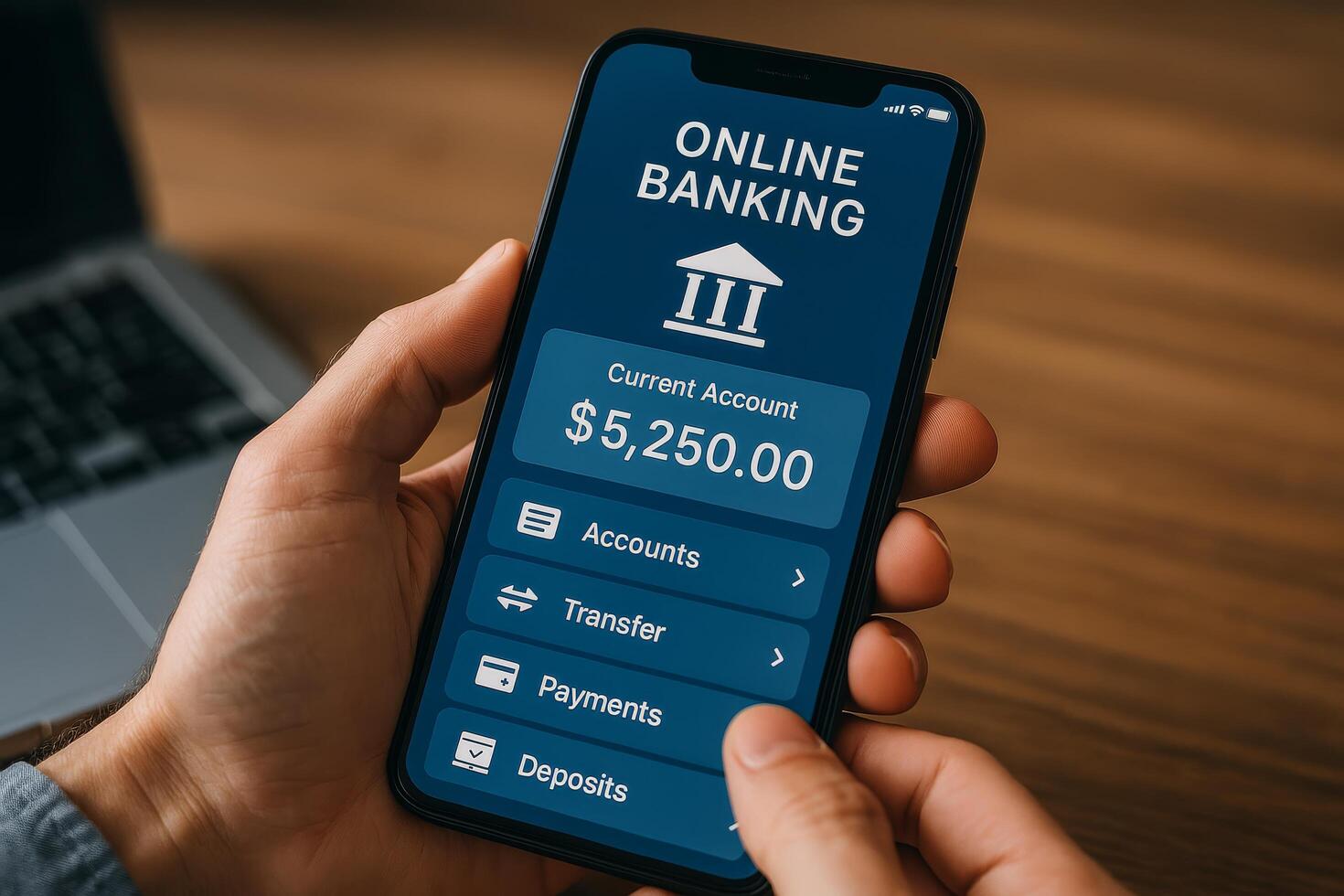 Online Banking Transaction on a Smartphone in a Workspace Environment photo