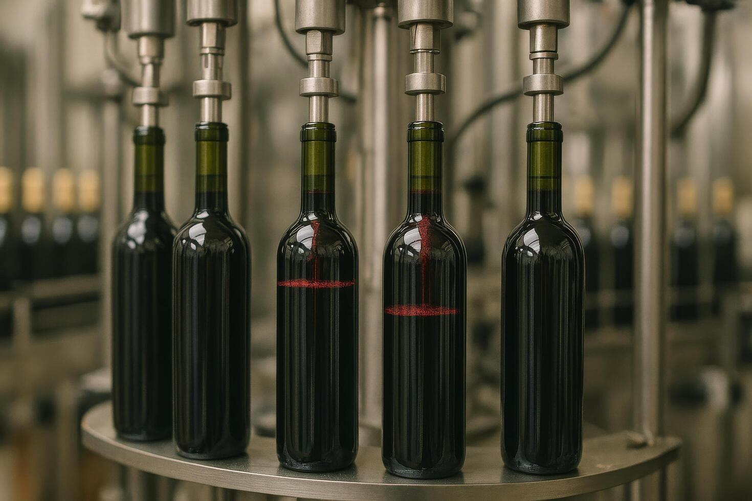 Wine Bottles Being Filled in a Winery Production Line During the Daytime photo