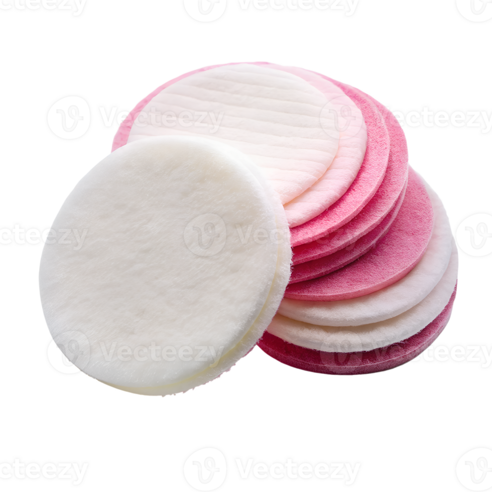 Stack of Soft Pink and White Round Cotton Makeup Remover Pads isolated on white or transparent background png