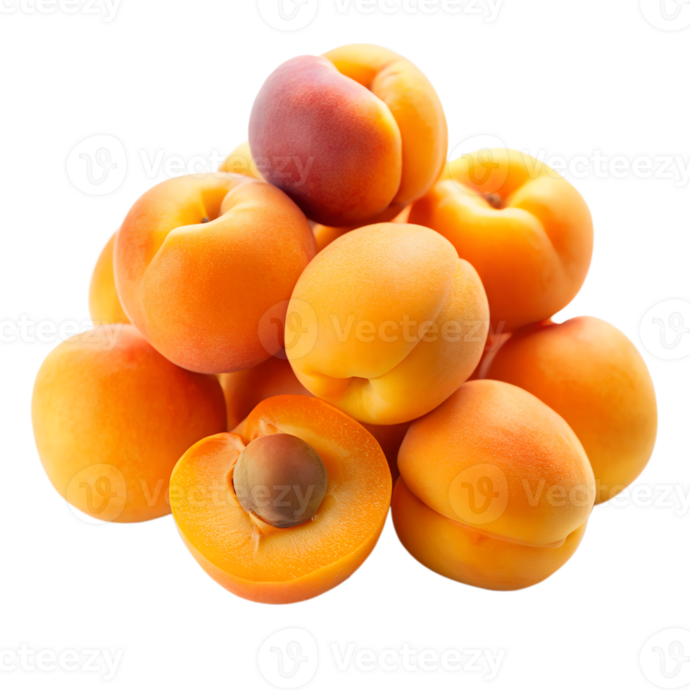A Delicious Pile of Ripe and Juicy Apricots Ready to Eat isolated on white or transparent background png