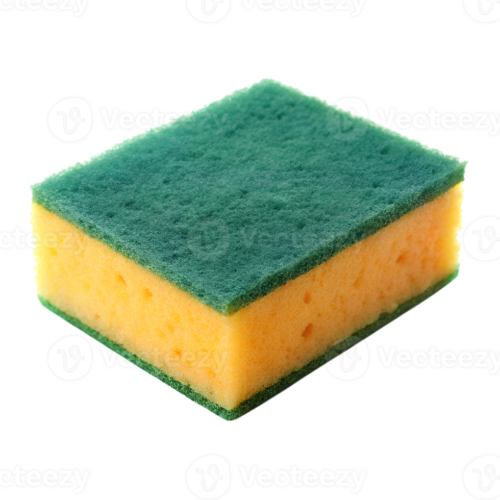 A highresolution closeup photograph of a new rectangular cellulose sponge for dishwashing isolated on white or transparent background png