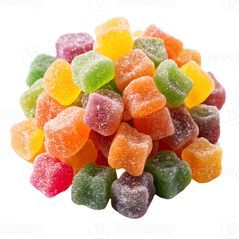 A Delicious Pile of Sugary Colorful Cubes of Jelly Candy isolated on white or transparent background png