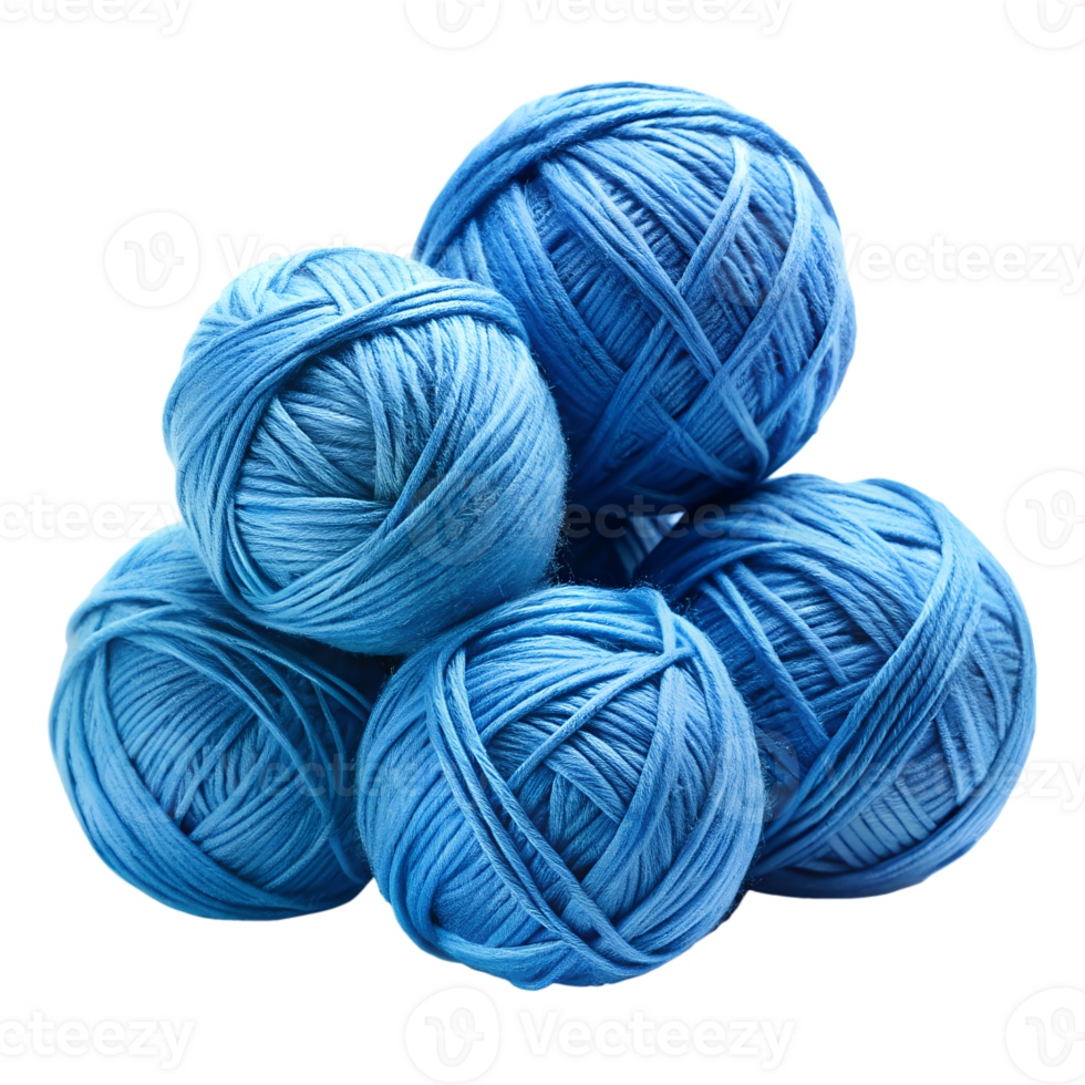 A Collection of Soft Blue Yarn Balls Ready for Knitting or Crocheting Projects isolated on white or transparent background png