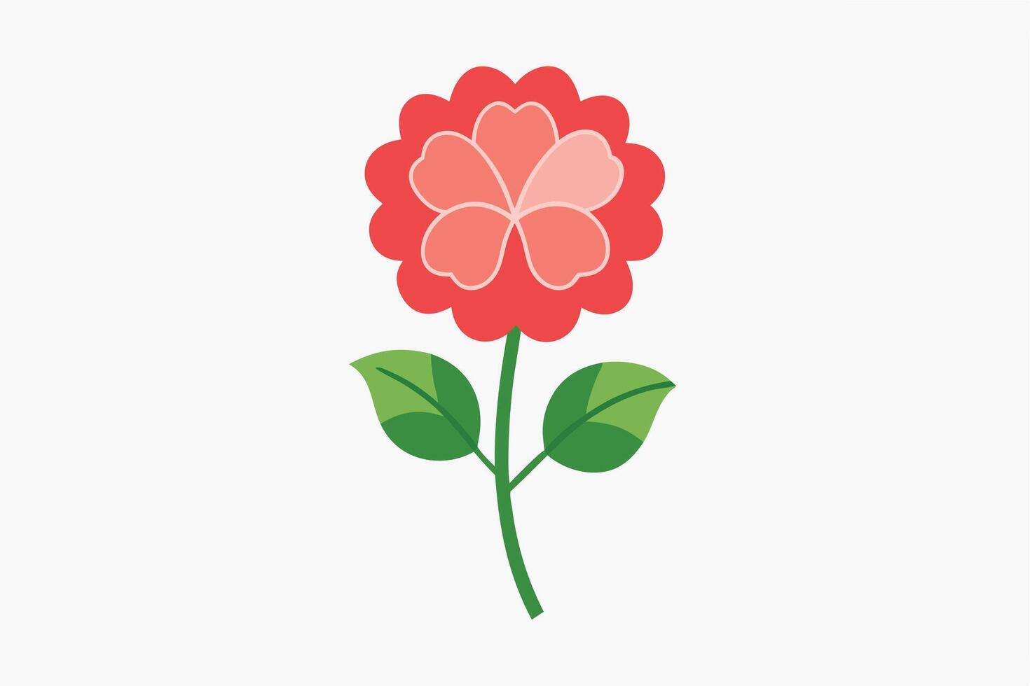 Vibrant Red Flower with Green Leaves Illustration vector