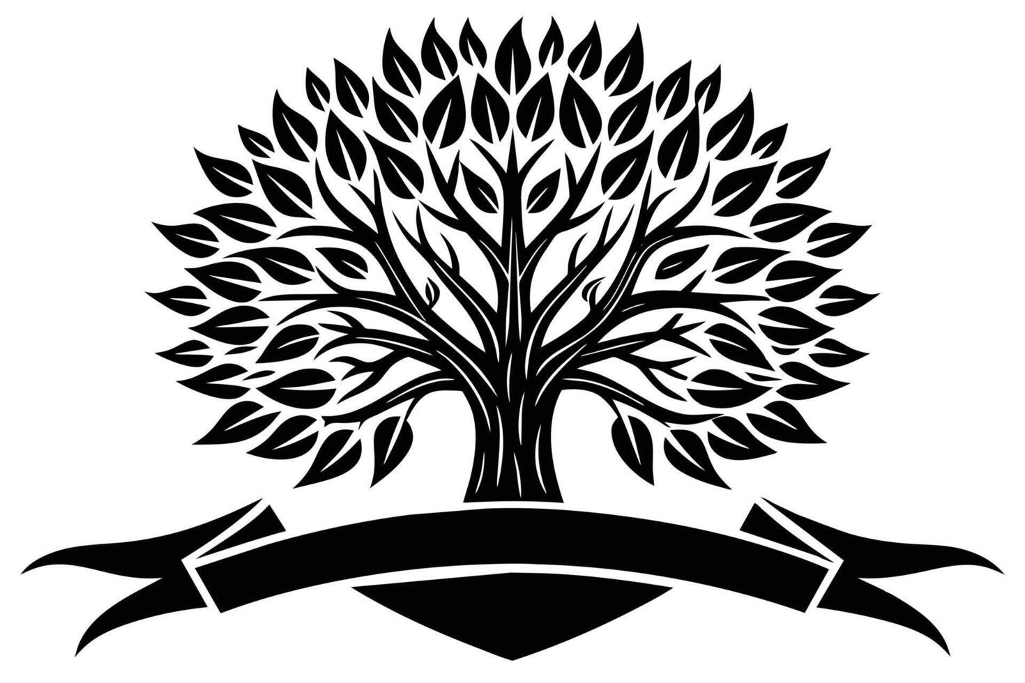 Elegant Black and White Tree Silhouette with Ribbon Design vector