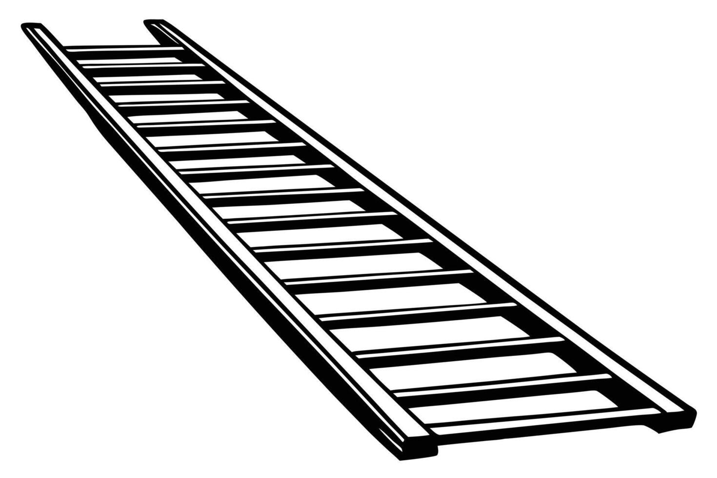 A black and white illustration of a long metal ladder. vector