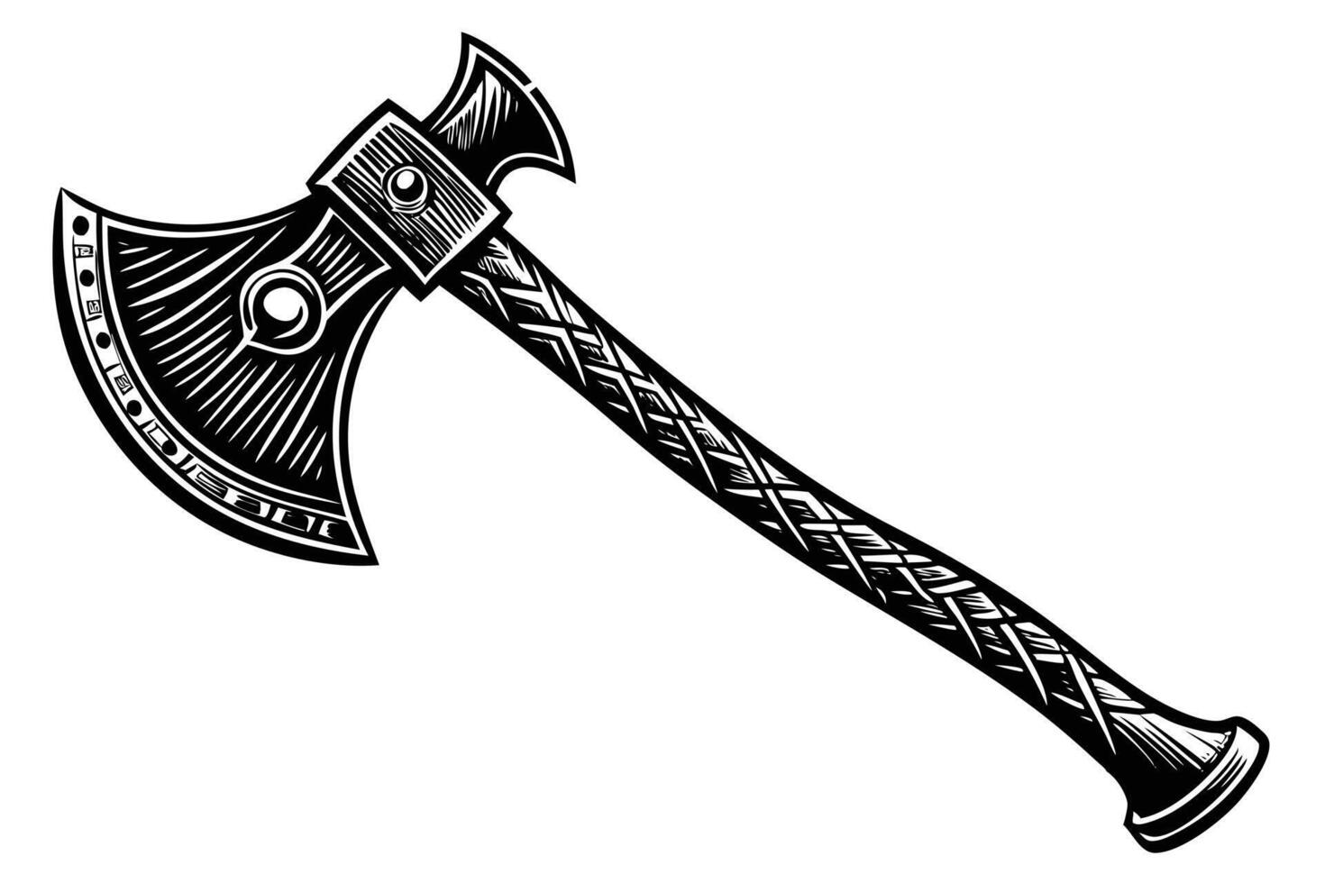 Intricate Black and White Illustration of a War Axe vector