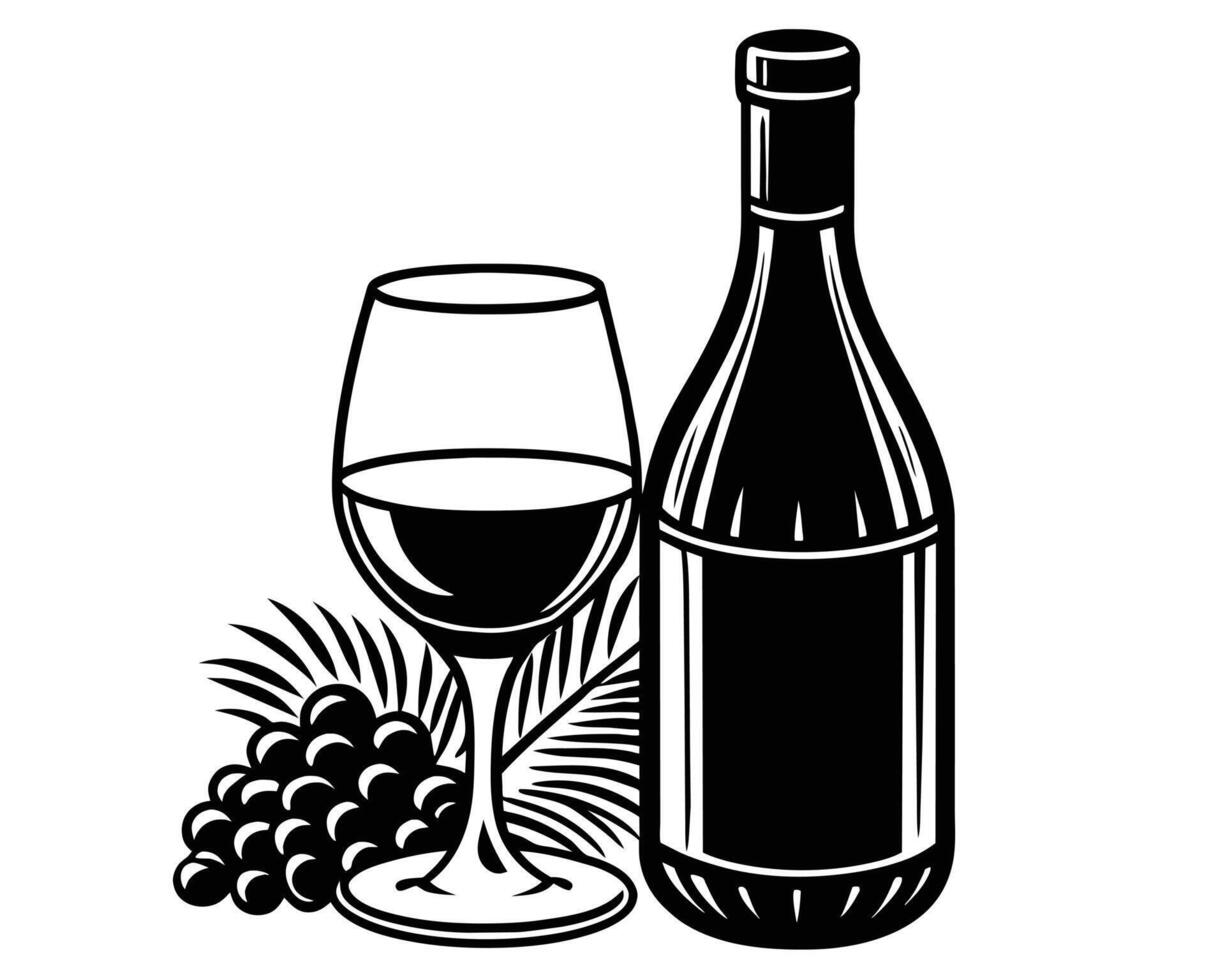 Elegant Wine Bottle and Glass with Grapes - Perfect for Wine Lovers vector