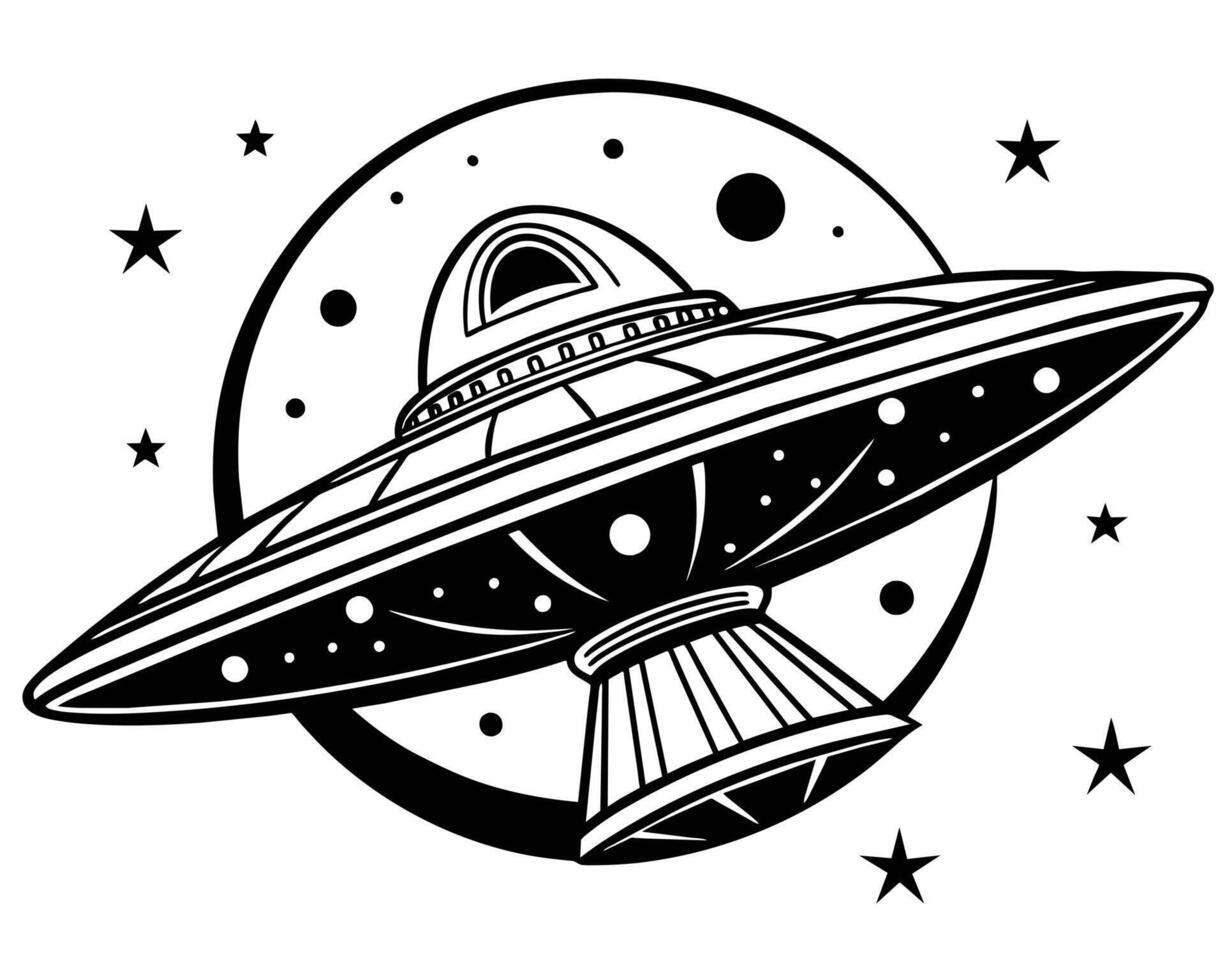Black and White Illustration of a Flying Saucer vector