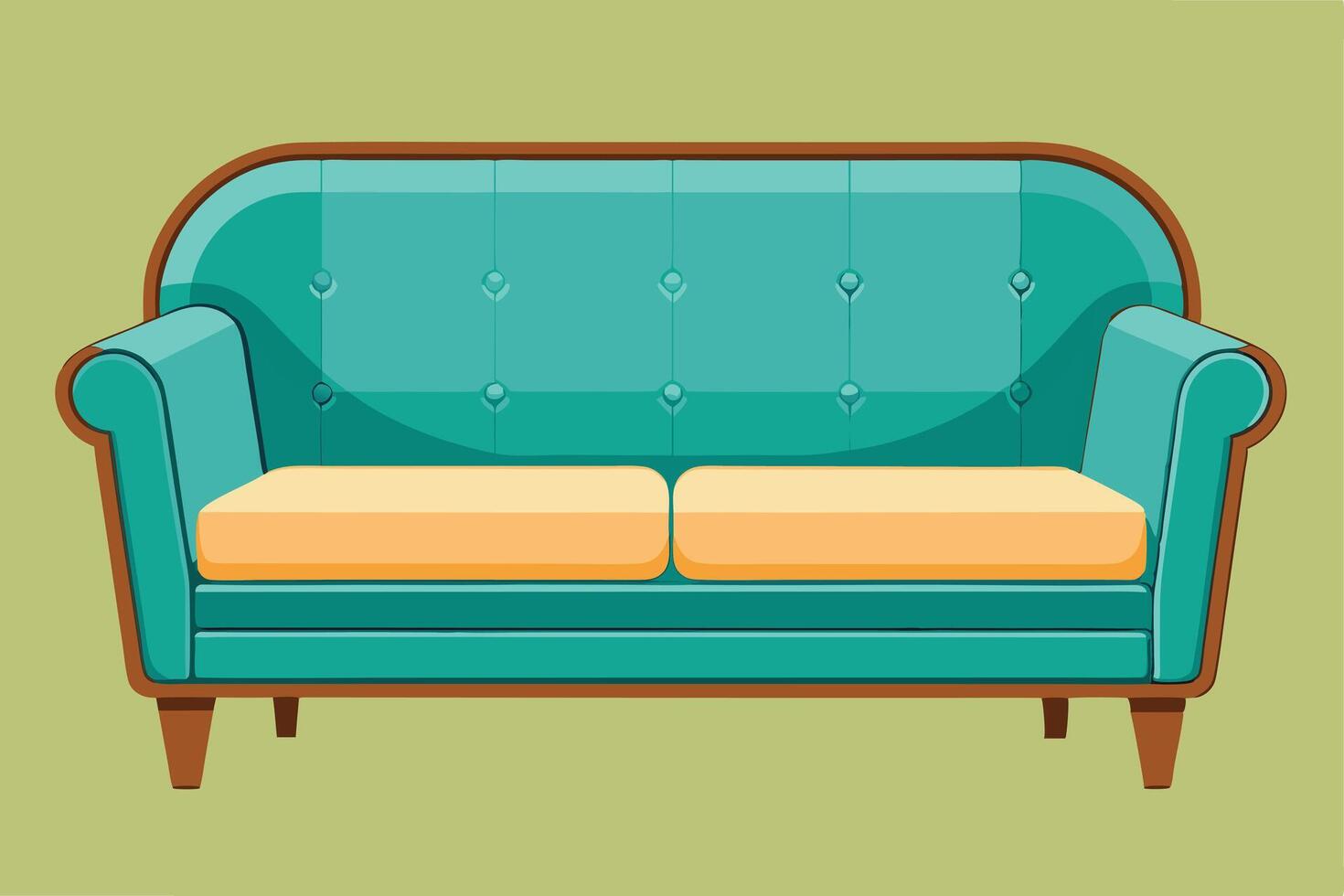 A colorful teal sofa with orange cushions, perfect for home decor vector