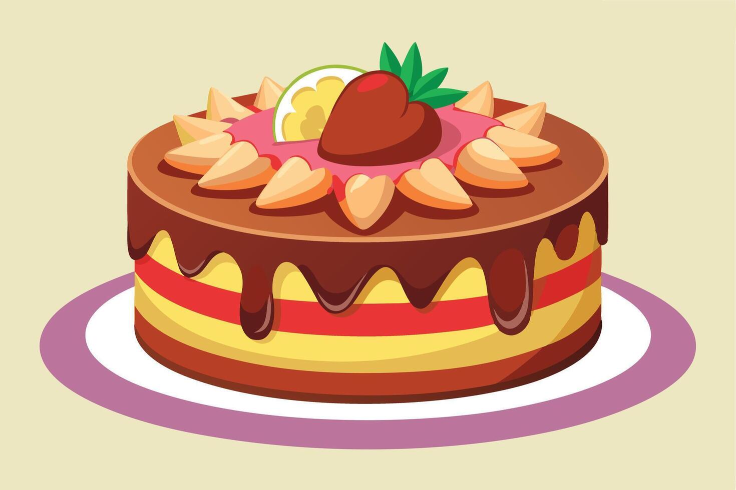 A layered cake with fresh fruit and cream vector