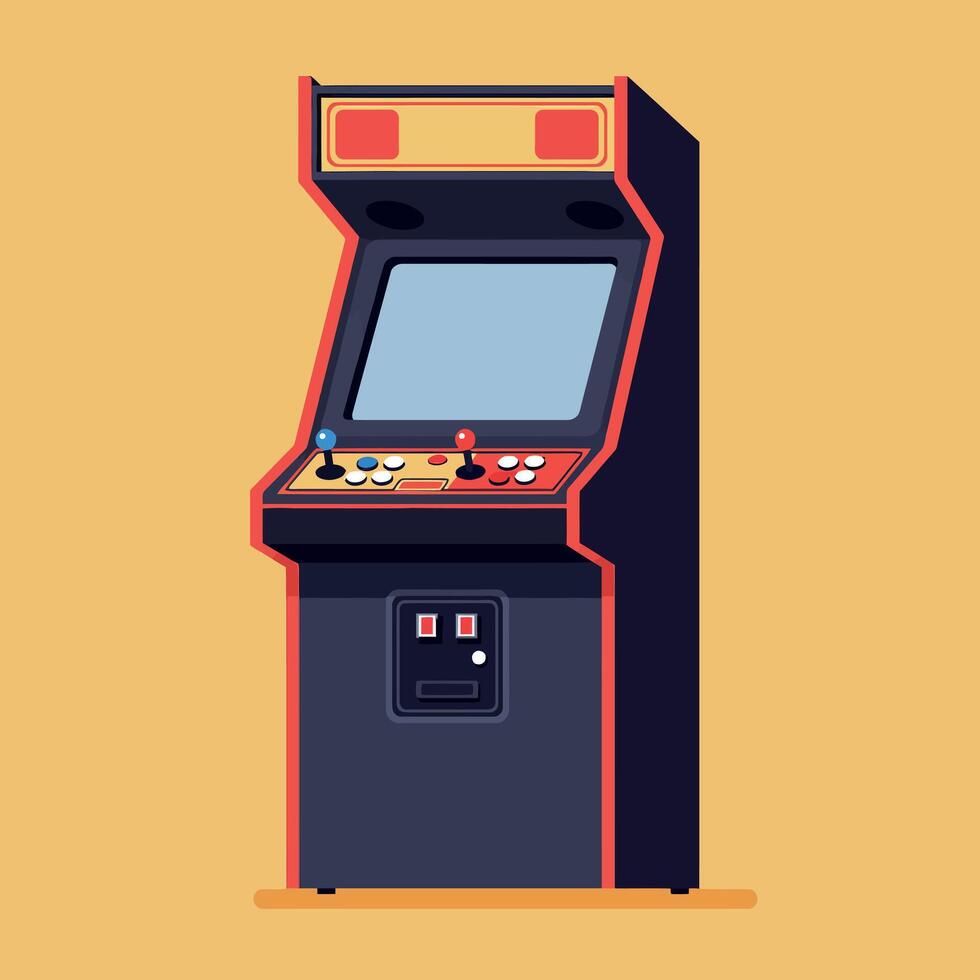 Classic Arcade Machine with Bright Buttons Captured in Minimalist Style Illustration vector