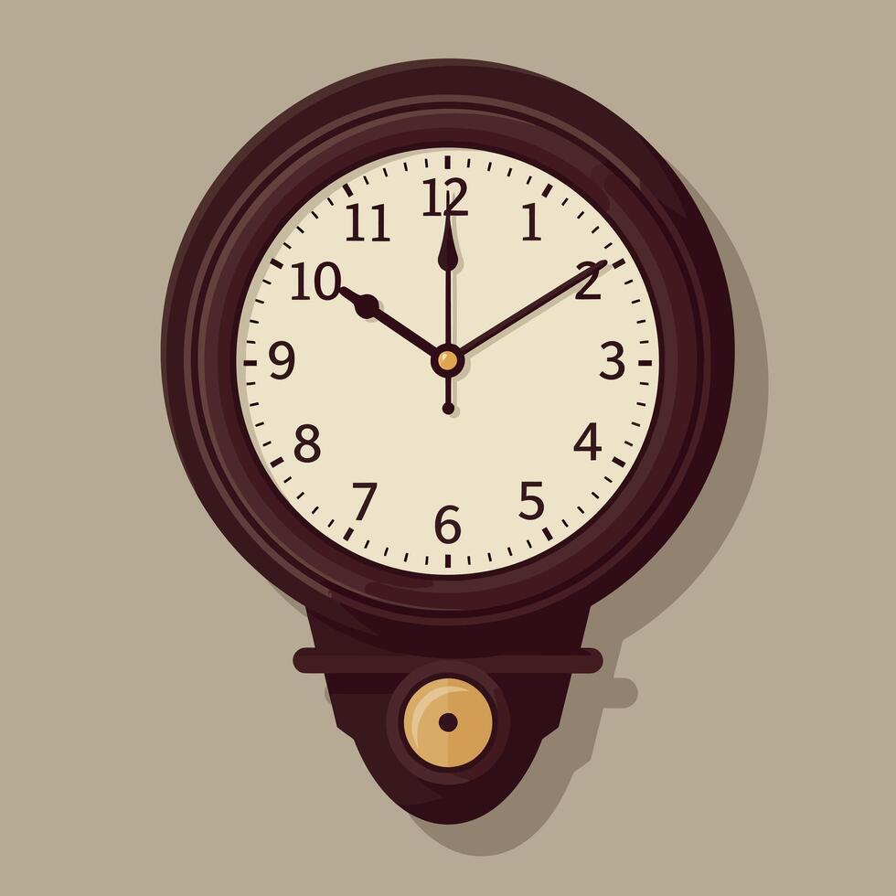 Classic Brown Wall Clock with Pendulum in Minimal Flat Art vector