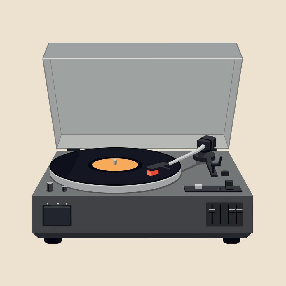 Vintage Record Player with Open Lid in Minimalist Design, Capturing Nostalgic Vibes in Art vector