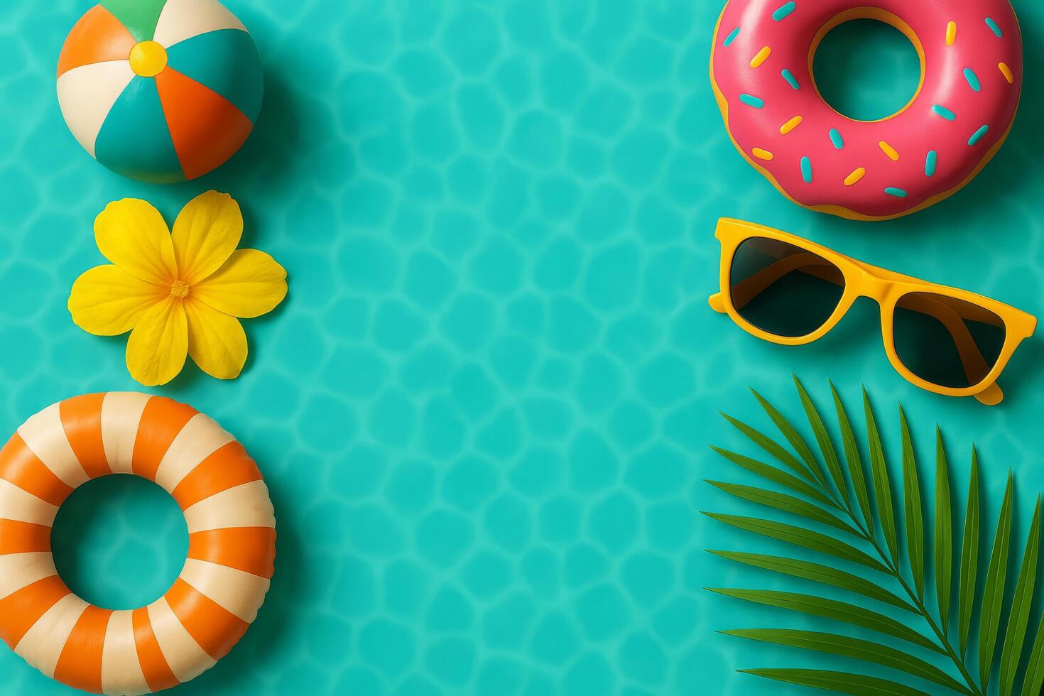 Colorful Summer Accessories Arranged Near a Poolside With Bright Sunglasses and a Flower photo