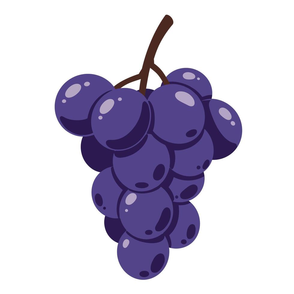 Cluster of ripe purple grapes with glossy texture in a flat design style showcasing vibrant colors and subtle shadows, art vector