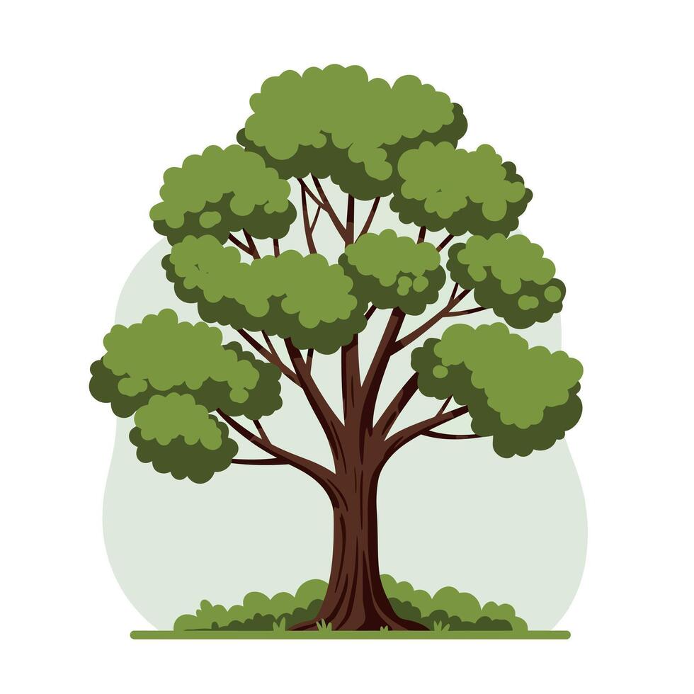 Lush green tree with rounded foliage and thick trunk in flat design style showcasing natures beauty in art vector