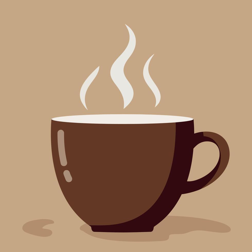 A steaming cup of coffee in a minimal flat design style against a warm background, evoking comfort and relaxation in art vector