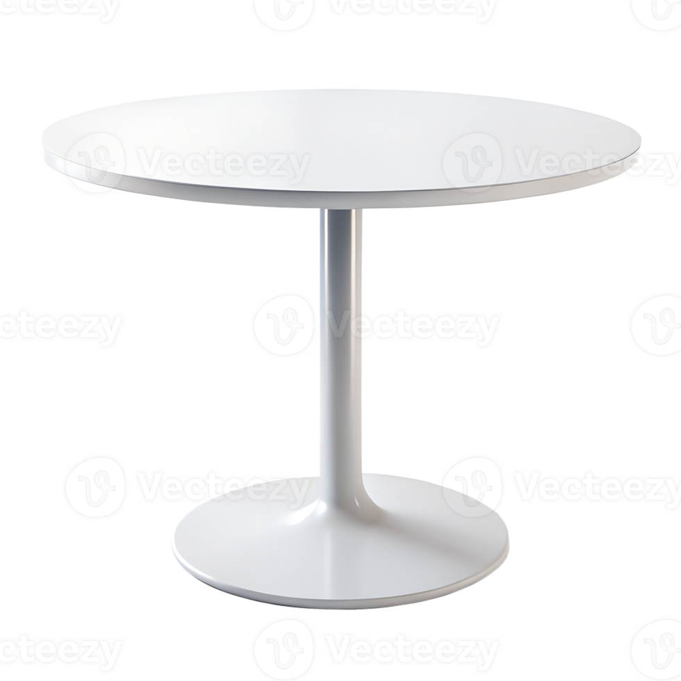 Modern Minimalist White Round Pedestal Table Design for Contemporary Home or Office isolated on white or transparent background png