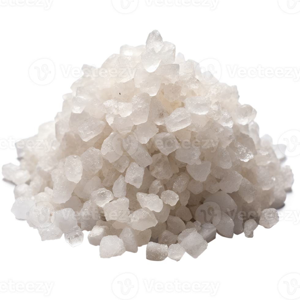 A large pile of white rock salt crystals showing their texture and size variation isolated on white or transparent background png