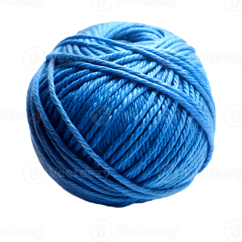 A Perfectly Formed Ball of Deep Blue Yarn or Thread Ready for Knitting or Crocheting isolated on white or transparent background png