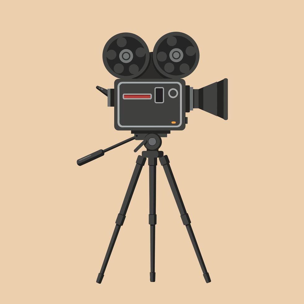 Vintage Film Camera on Tripod in Flat Minimal Design Capturing Classic Cinematic Essence Illustration vector