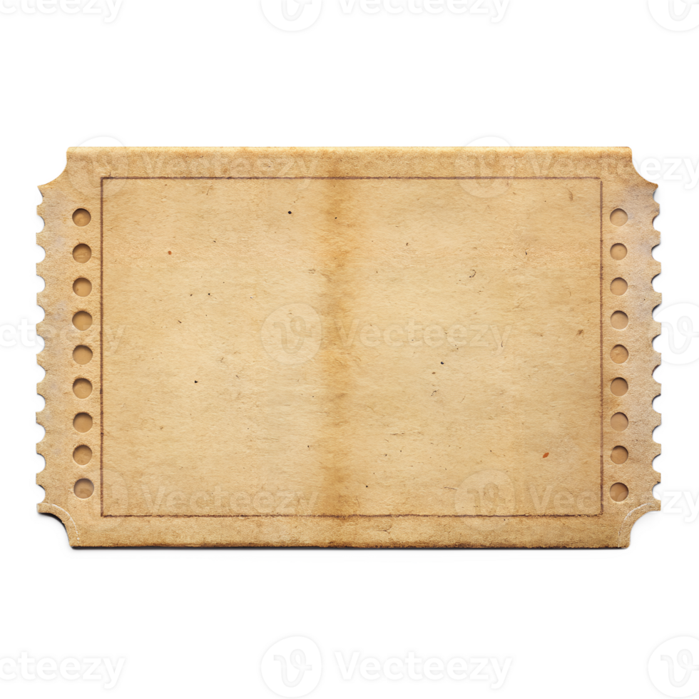 Aged Vintage Ticket Stub Blank Template Paper Texture Background isolated on white or transparent background png