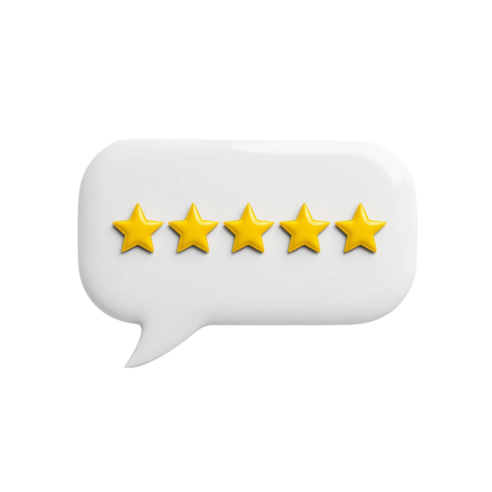 Speech bubble 5 yellow stars rating customer review. png
