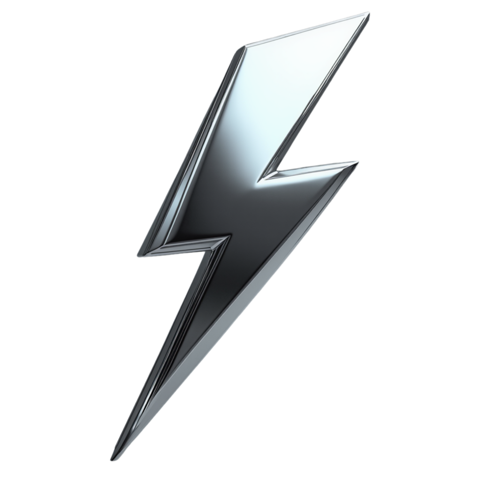 3D rendering metallic lightning bolt. png