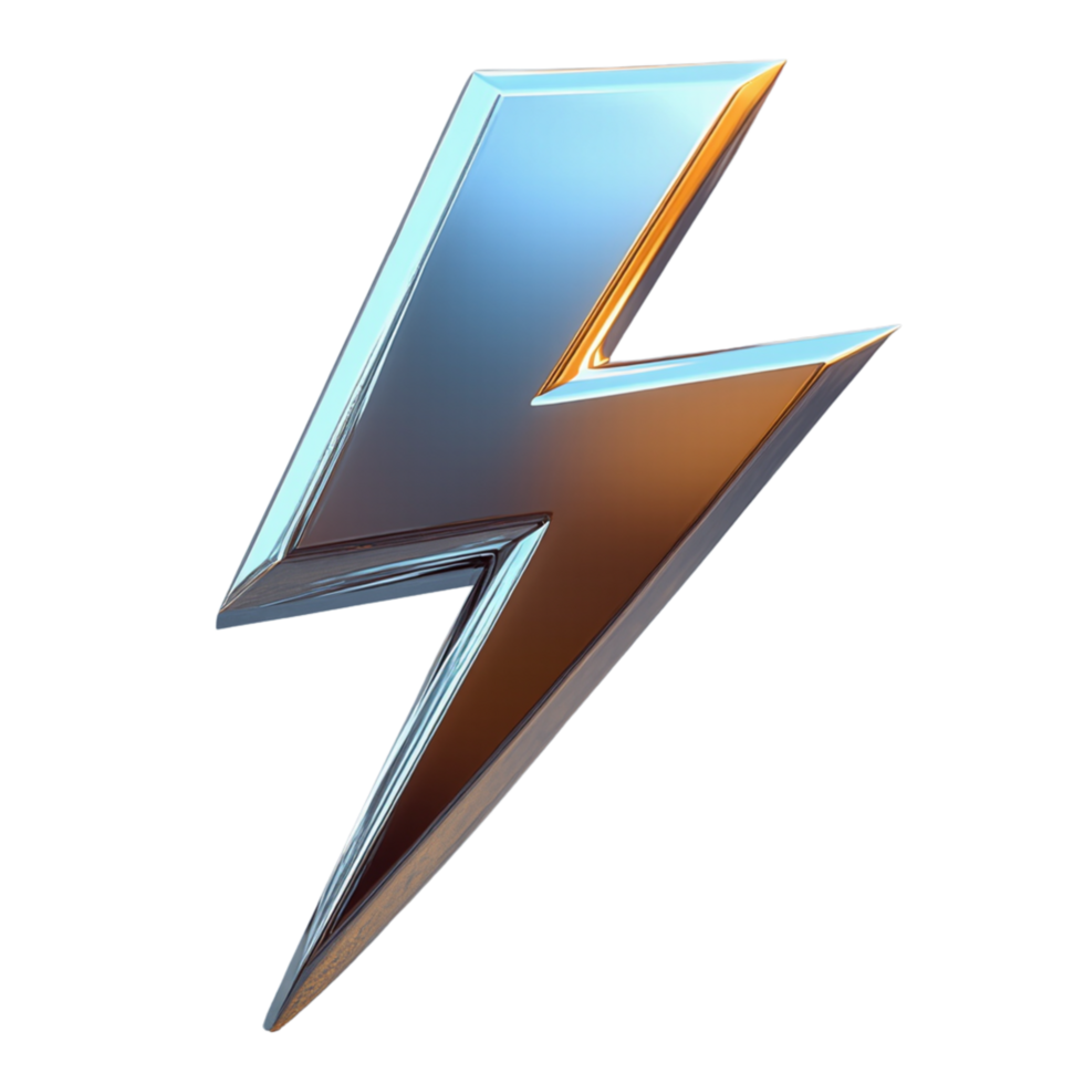 3D rendering metallic lightning bolt shiny chrome. png