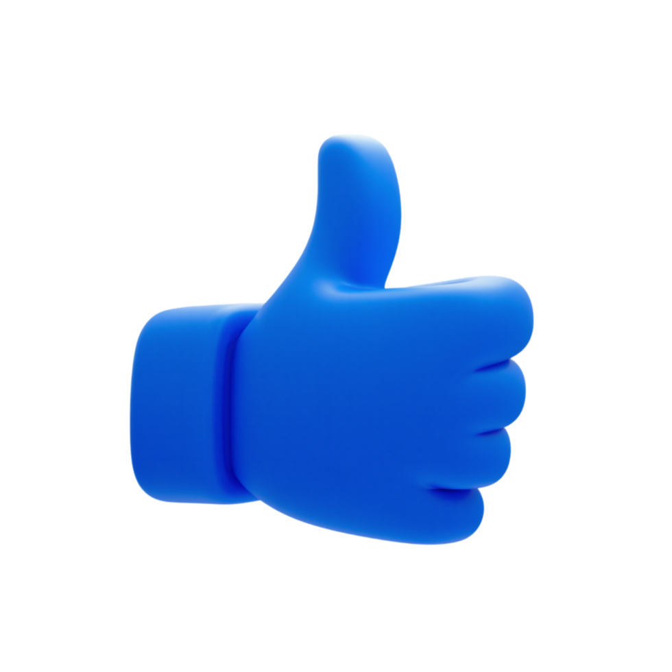 A vivid 3D representation of a blue thumbs up hand emoji. png