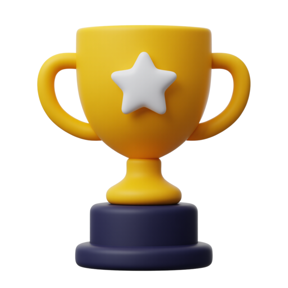 3D render trophy cartoon style rounded cup. png