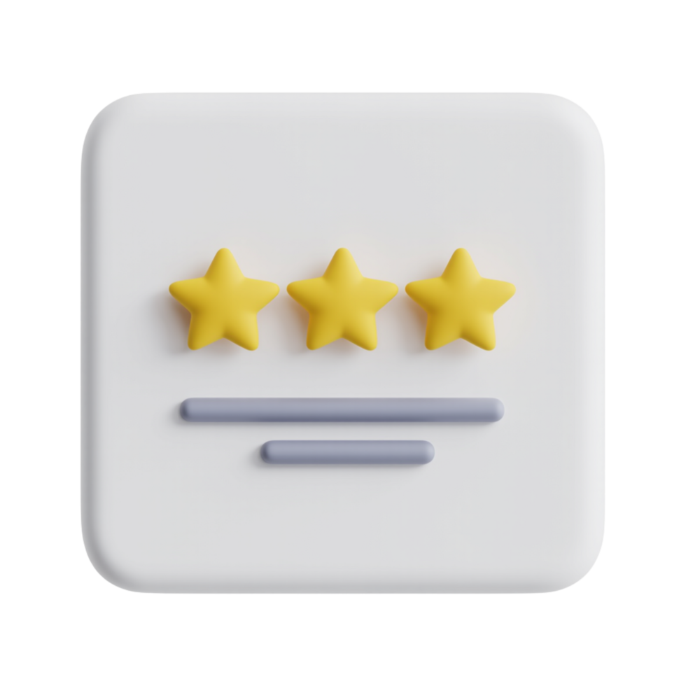 Speech bubble 3 yellow stars rating customer review. png