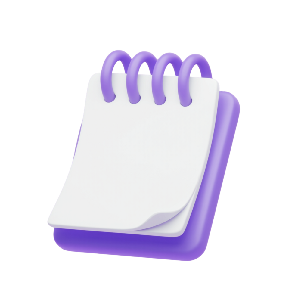 A stylized 3D rendering of a small notepad with spiral binding. png