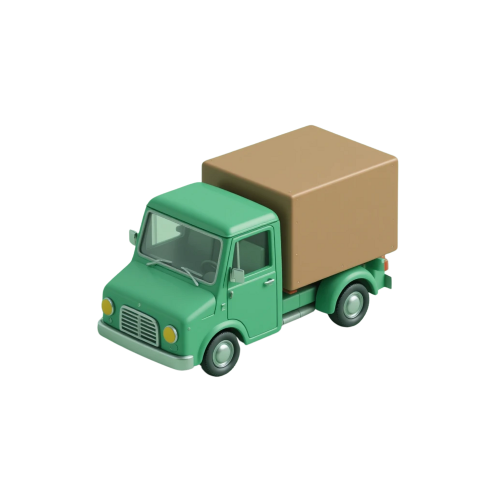 Playful green toy truck with a simplistic design. png